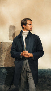 Navy Sportive Raglan Raincoat with Belt
