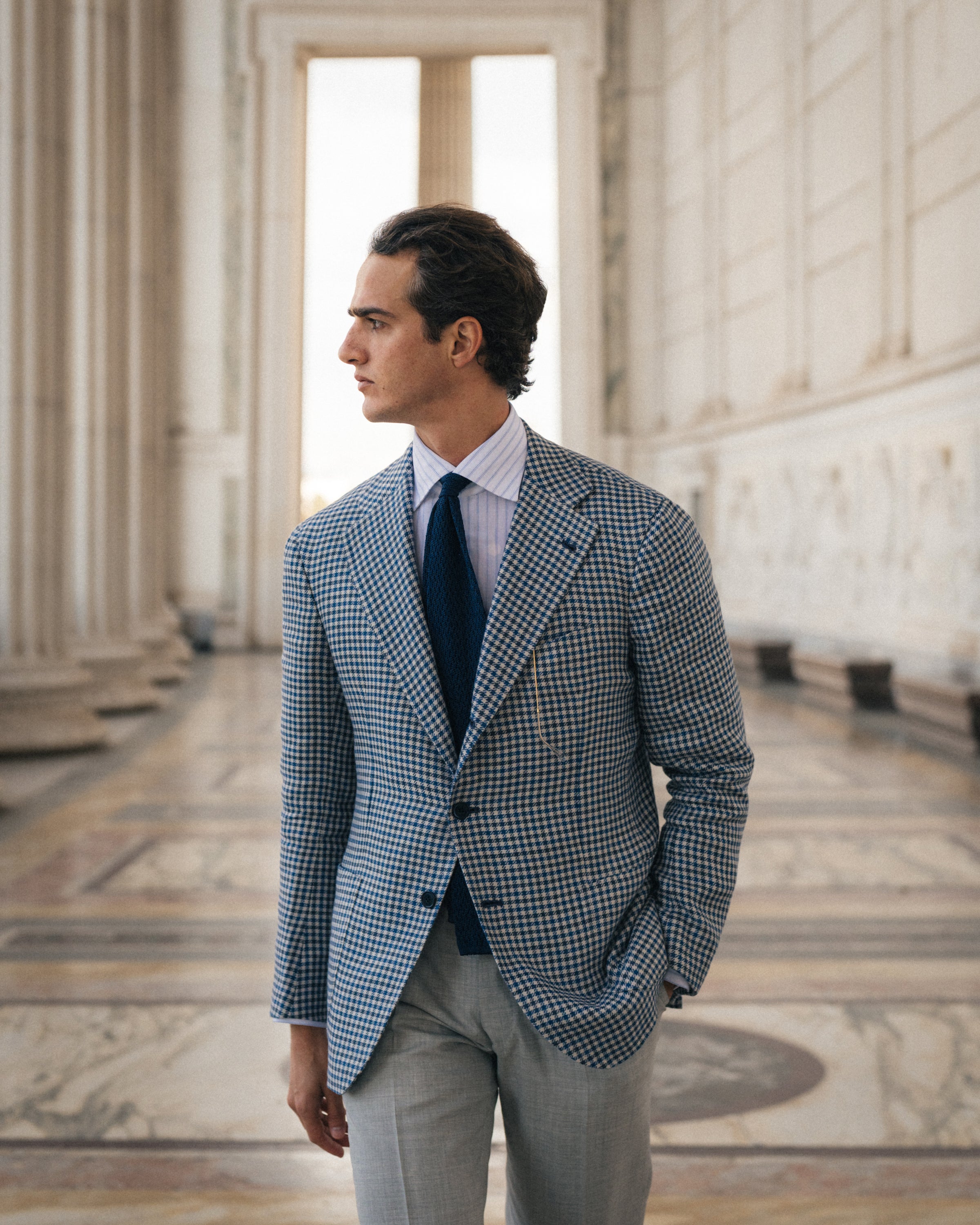 ORAZIO LUCIANO テーラードジャケット　ブラウン　44 Orazio Luciano Jacket in Gun Club Check with Topaz & Emerald (Fox
