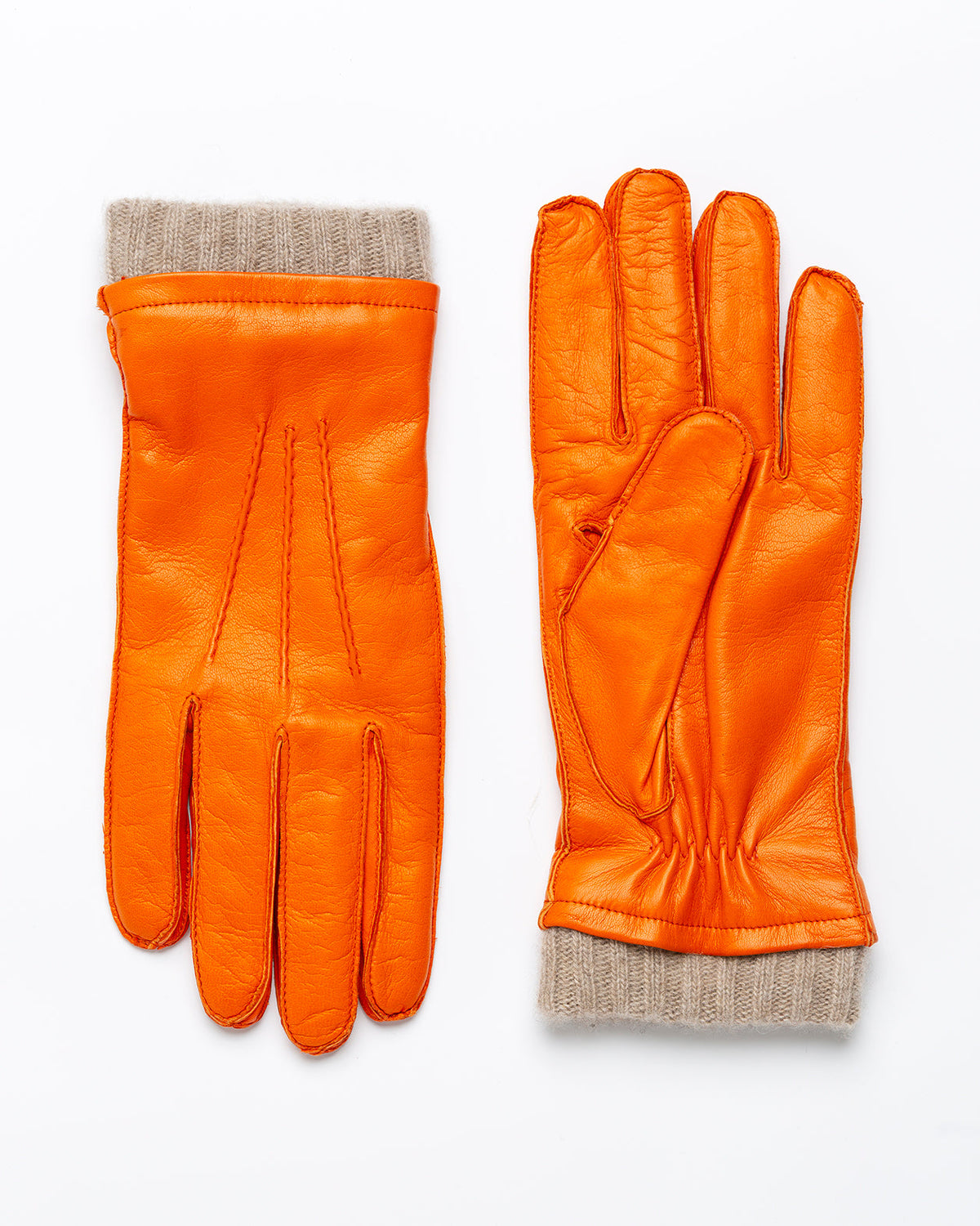 Orange Nappa Leather / Cashmere Gloves