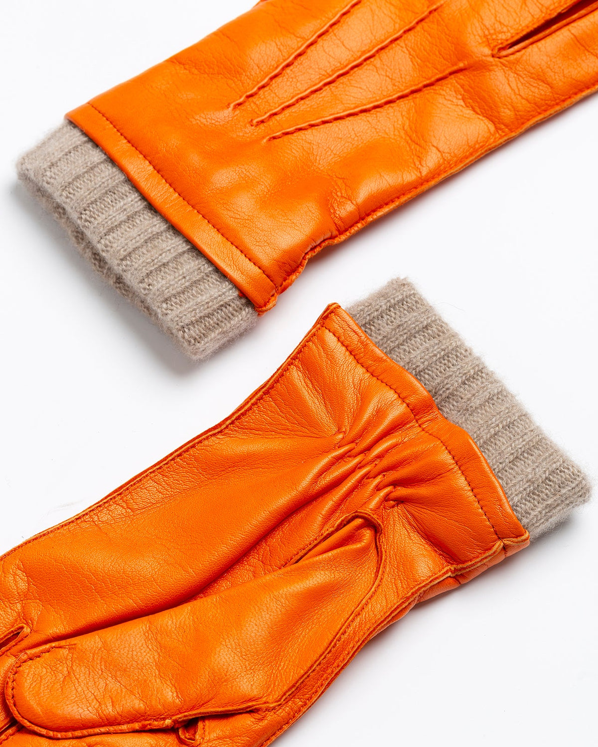 Orange Nappa Leather / Cashmere Gloves