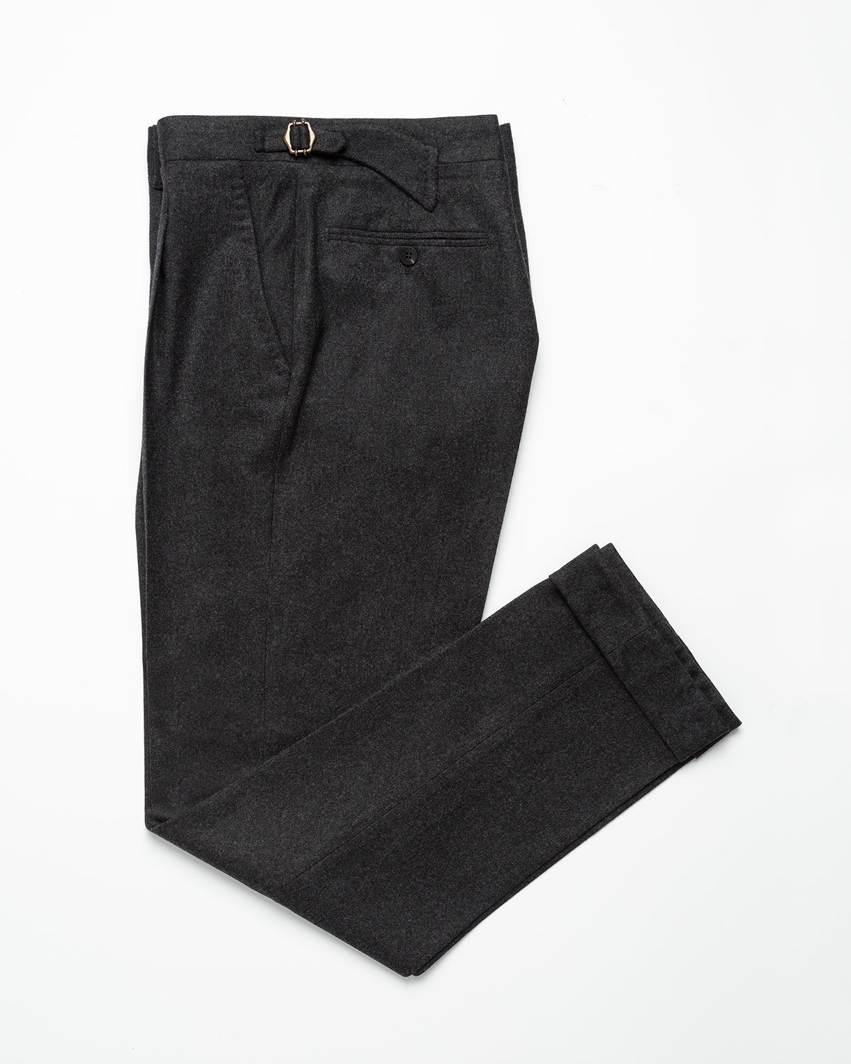 Single Pleated Sartorial Wool Pants With Side Adjusters - Dark Grey