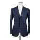 Blue Checked Wool, Silk and Linen Blend Blazer